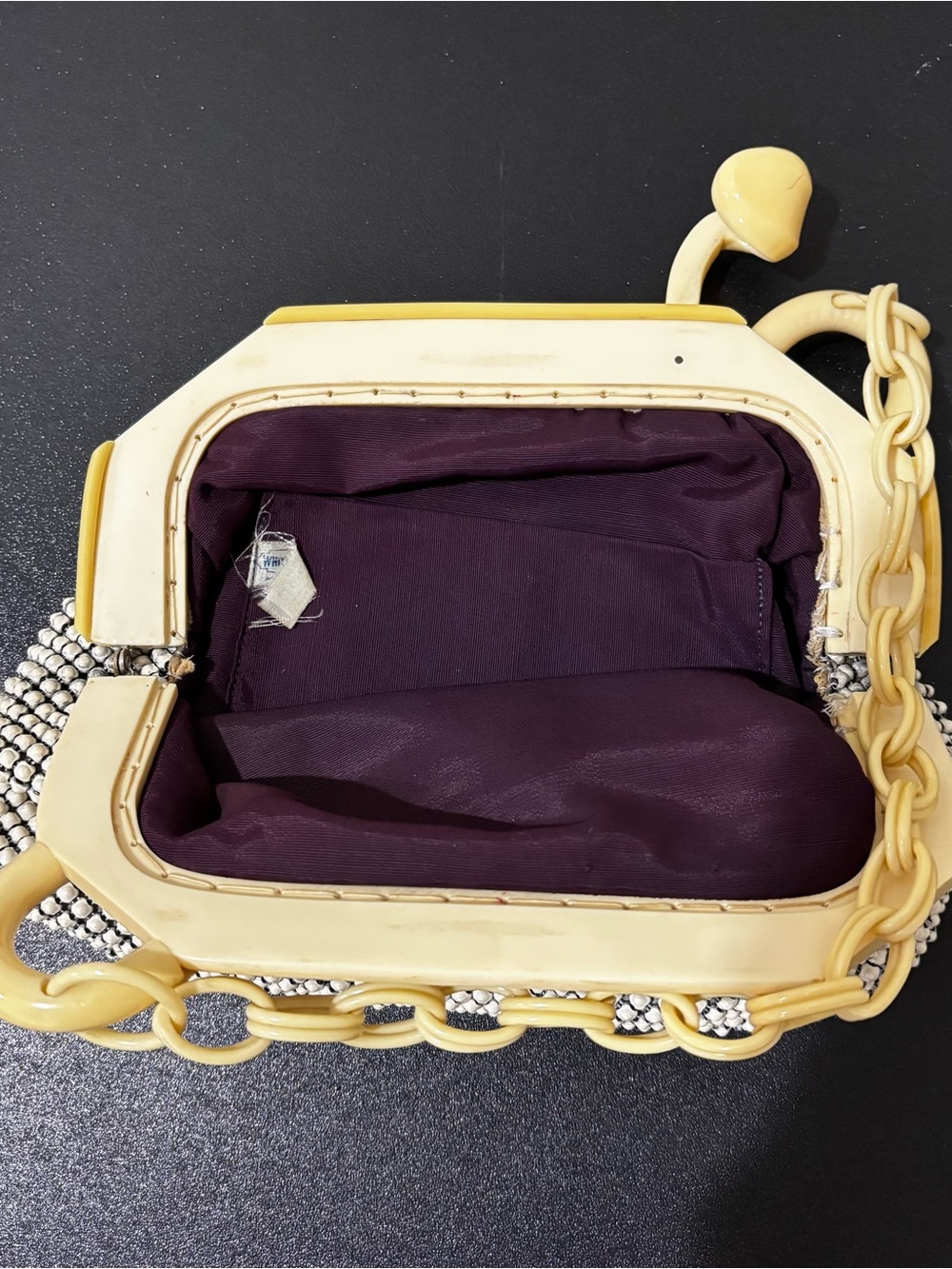 Vintage Whiting & Davis Alumesh Beaded Cream Mesh Purse With Lucite Frame 40s - Picture 3 of 8
